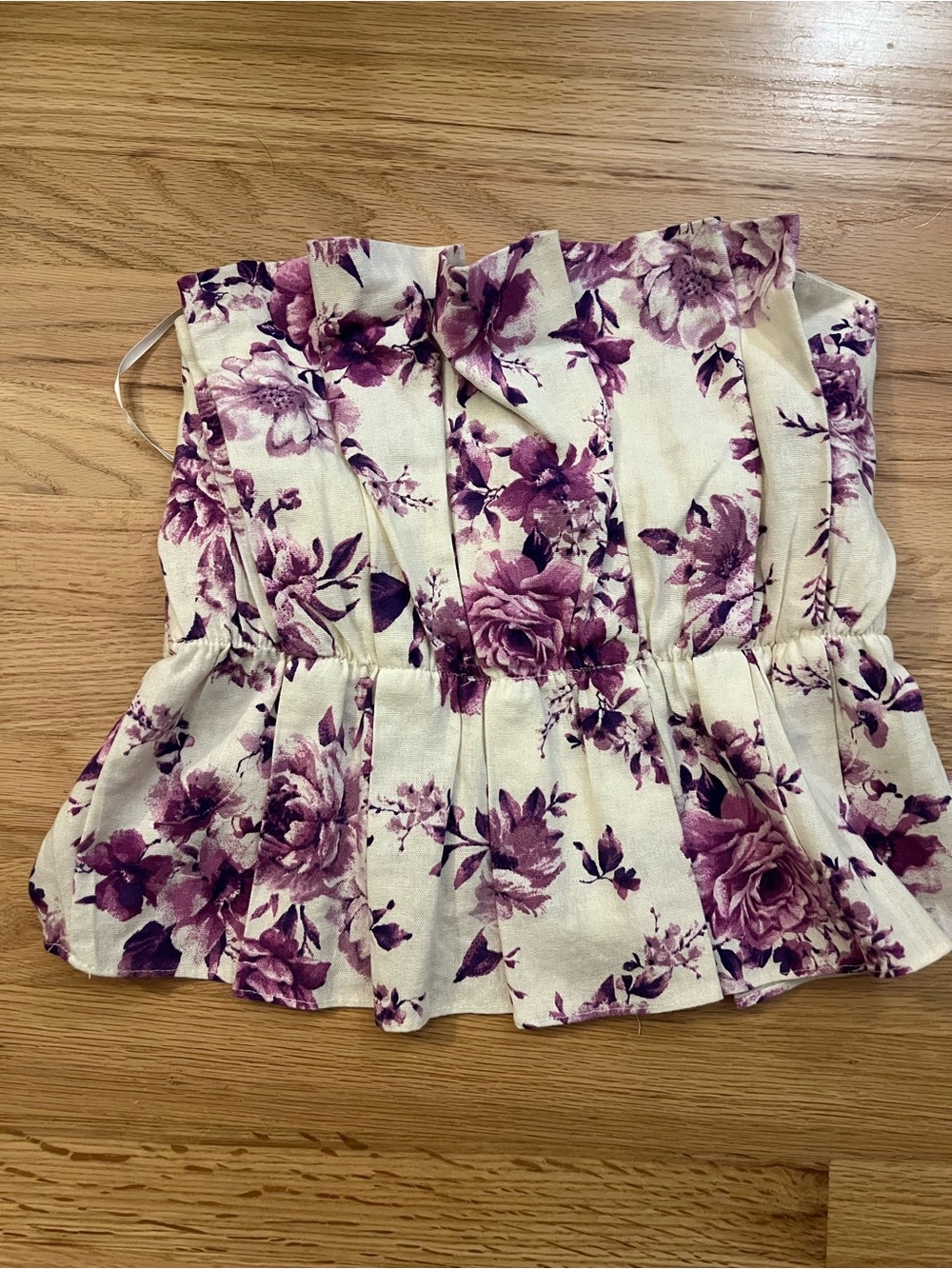 DO+BE Strapless Floral purple Linen blend  Peplum Top
